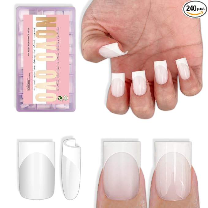 Short Sharp Square Nail Tips White French Tip Milky White
