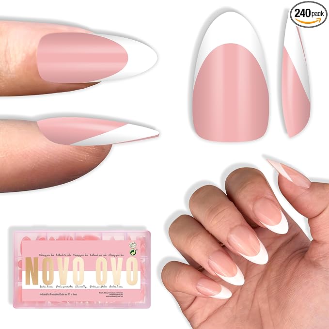 Almond White French Tip Baby Pink