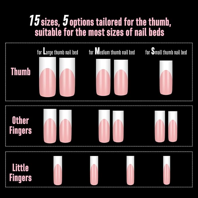 Long Sharp Square White French Tip Nail Tips Baby Pink 180
