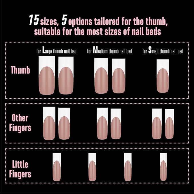 Long Sharp Square White French Tip Naili Tips Brown Pink 180