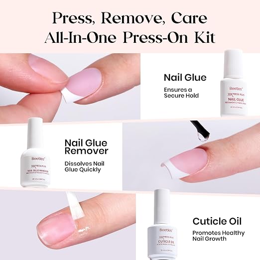 B - Press On Nail Kit | Short Amlond | Pink French