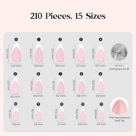 2 - Press On Nails Only | Medium Amlond | Pink French