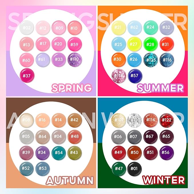55Pcs All Season Colors + 5Pcs Top Base Coat