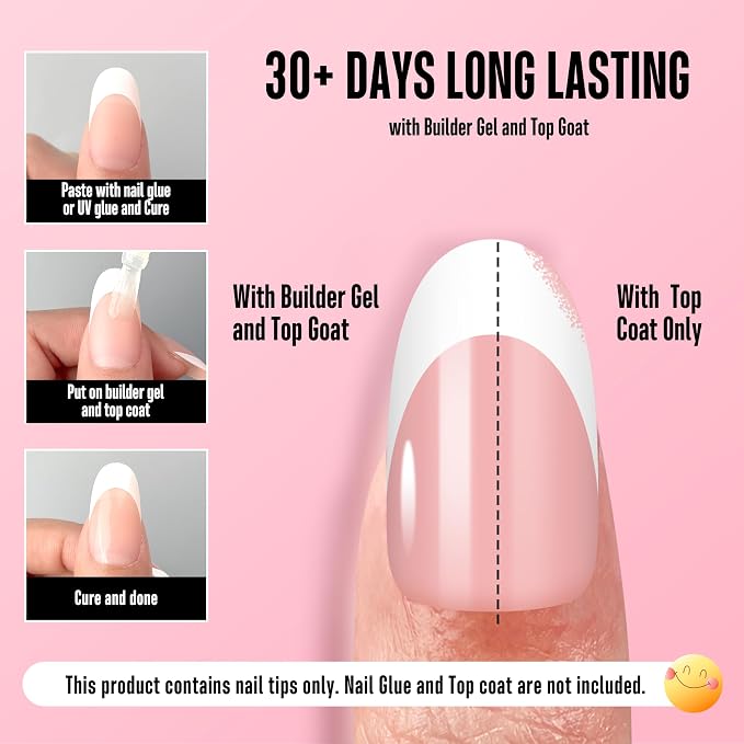 Oval White French Tip Baby Pink