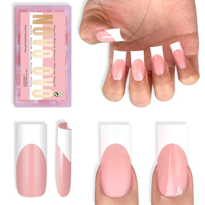 Sharp Square White French Tip Baby Pink