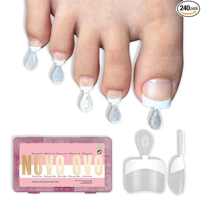 Half Cover Round Clear Toe nail tip with White French Tip
