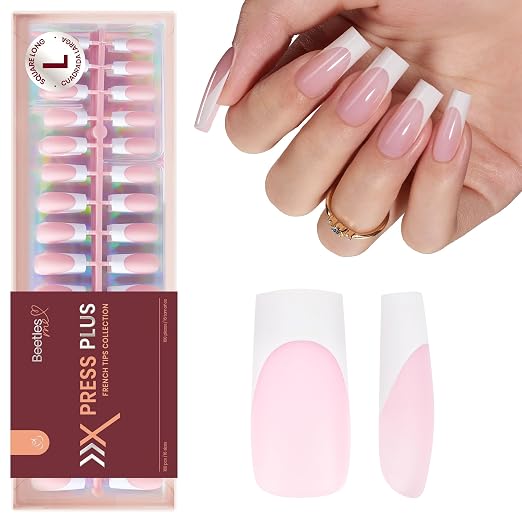 1 - Press On Nails Only | Long Square | Pink French