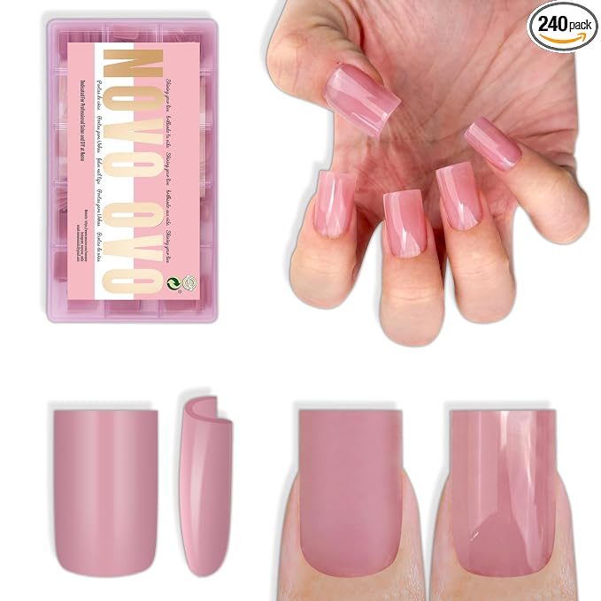 Short Sharp Square Nail Tips Pure Color Berry Pink