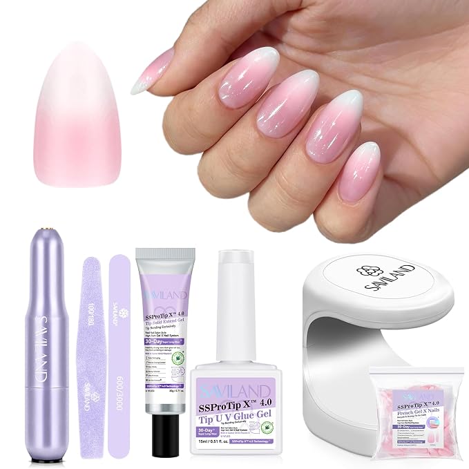 Pink White Ombre Medium Almond