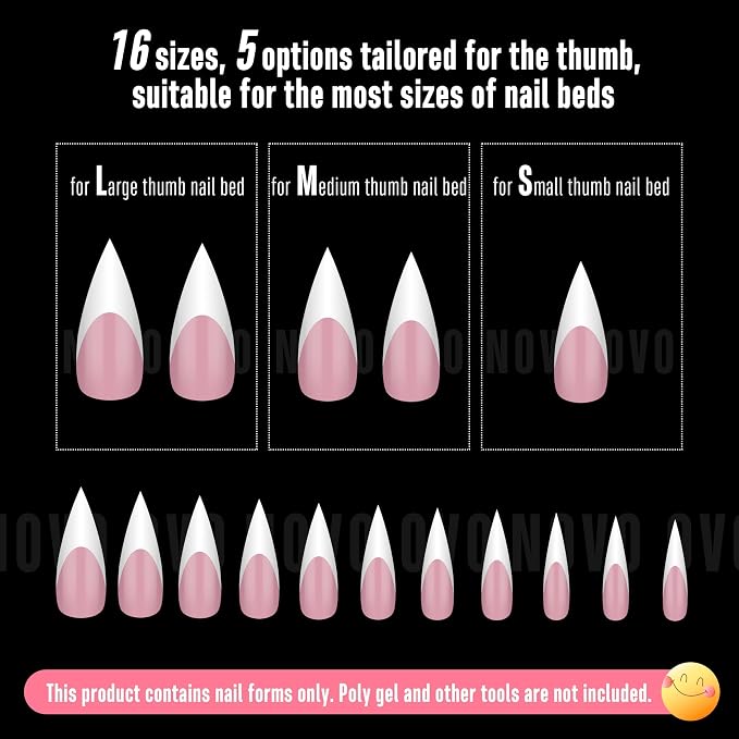 Medium or Long White French Tip Sharp Stiletto Nail Tips Berry Pink