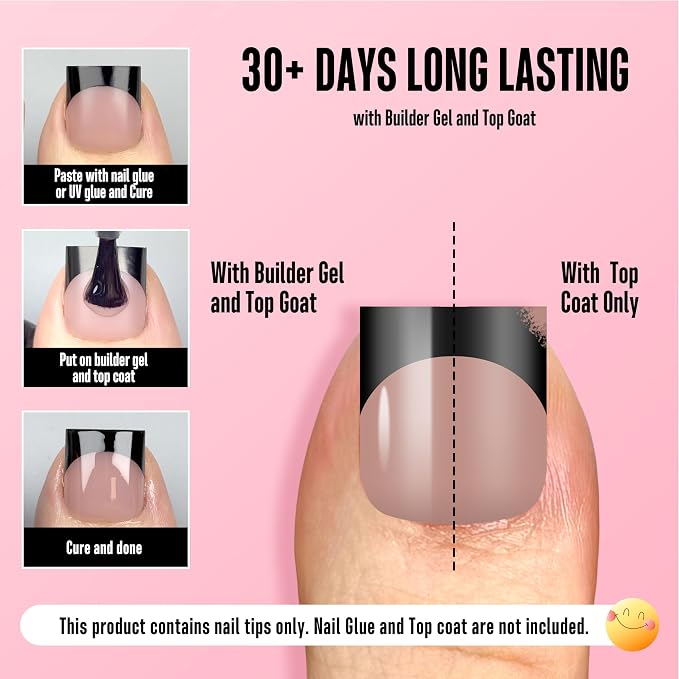 Sharp Square Toe Nail Tips Black French Tip Brown Pink