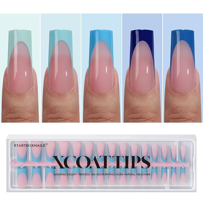 03 L - Square Blue French in Pink Base