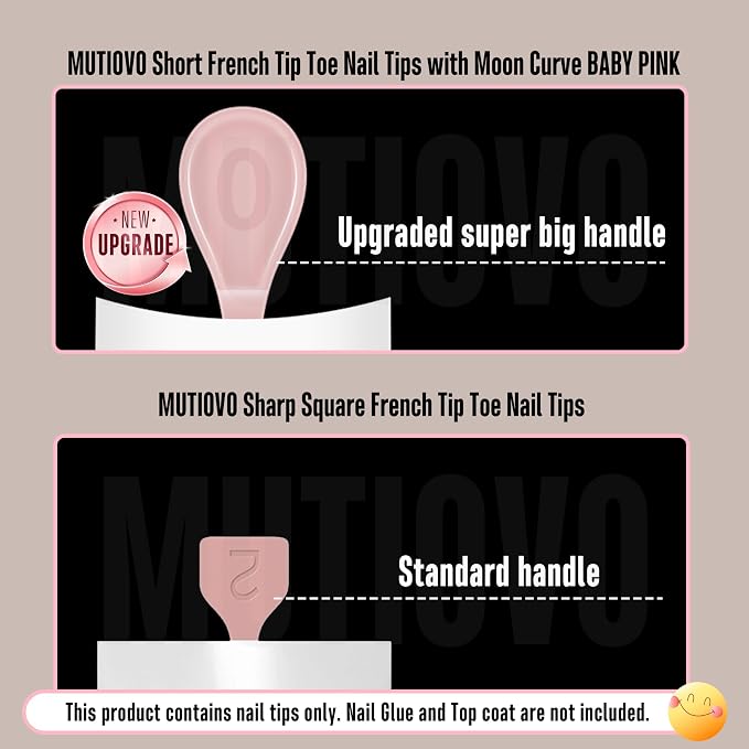 MUTIOVO Short Toe Nail White French Tip BABY PINK with Moon Curve
