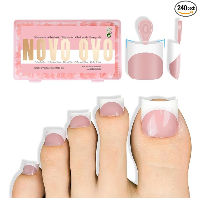 Short Sharp Square Toe Nail Tips with Moon Curve White French Tip Baby Pink