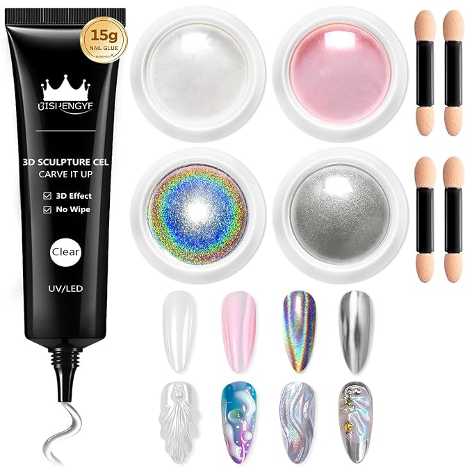 Pink aurora Silver White&laser holography chrome powder