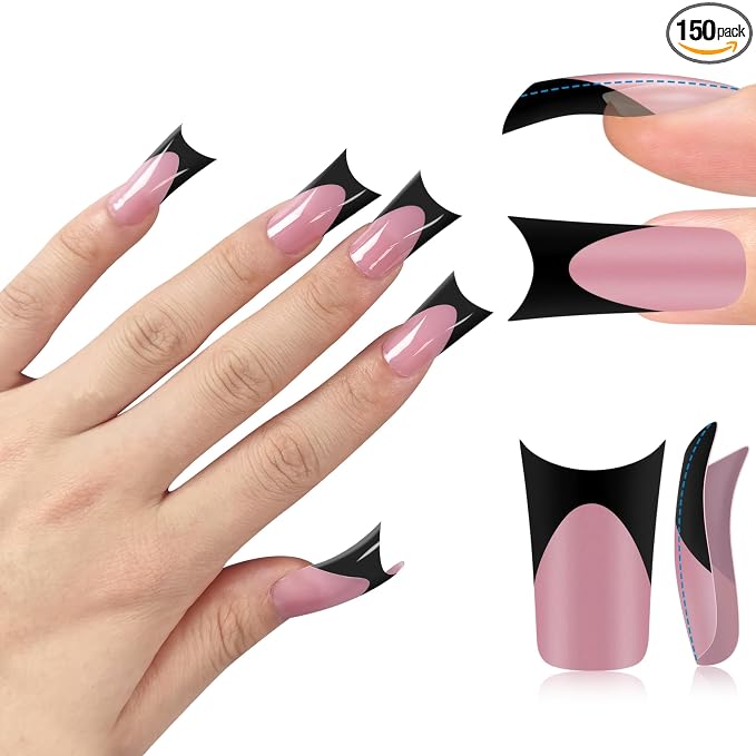 Duck Nails Black French Tips Berry Pink Moon Curve