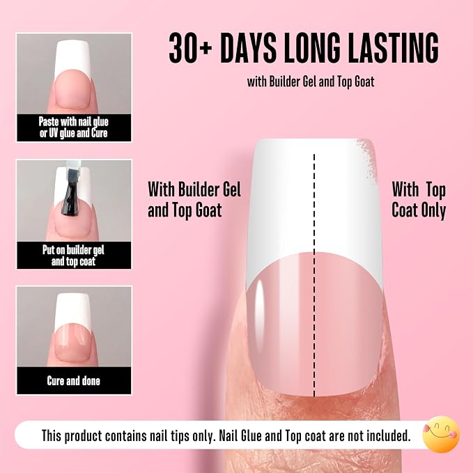 Square Wide White French Tip Baby Pink