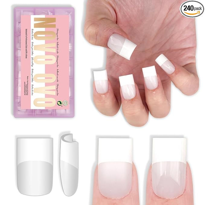 Short Sharp Square Nail Tips Wide White French Tip Milky White
