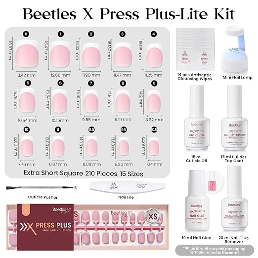 C - Press On Nail Kit | Extra Short Square | Pink French