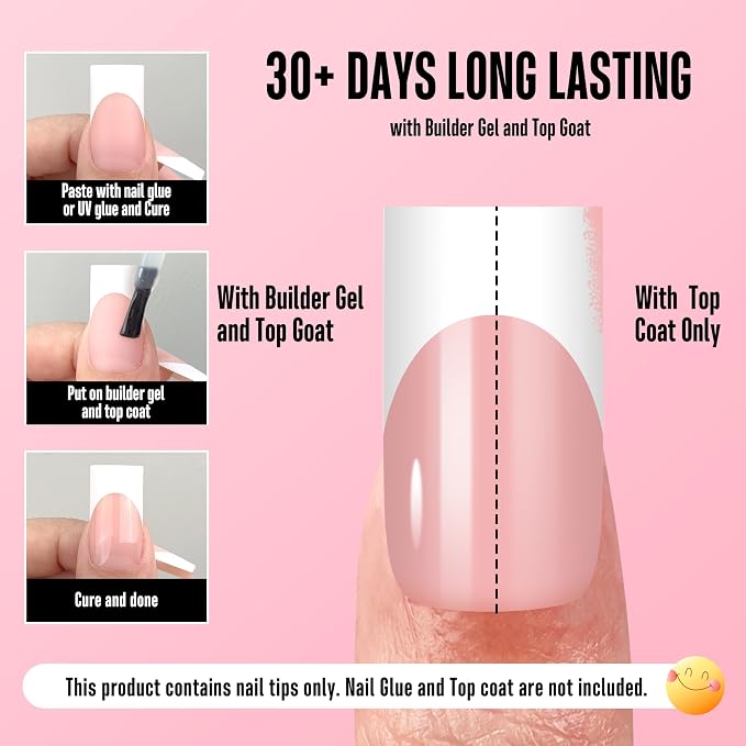 Sharp Square White French Tip Baby Pink