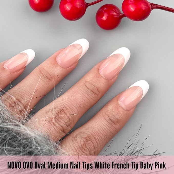 Oval White French Tip Baby Pink