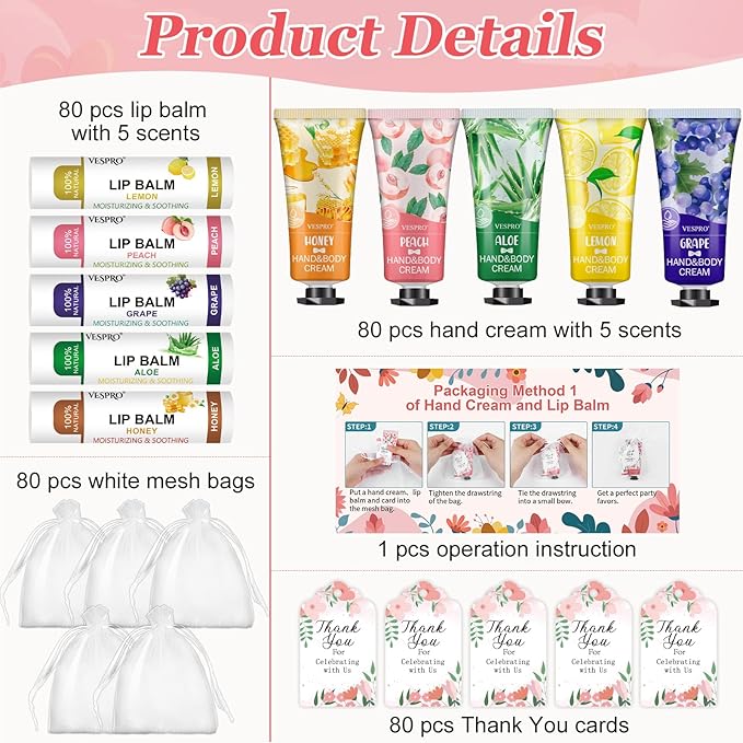 80 Sets Hand Cream and Lip Balm Gifts