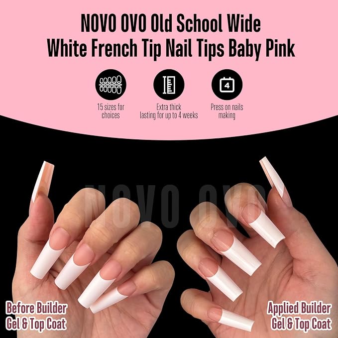 Square Long Wide White French Tip Baby Pink 240