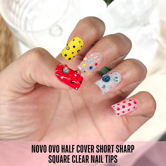 Half Cover Short Sharp Square Clear Nail Tips 480
