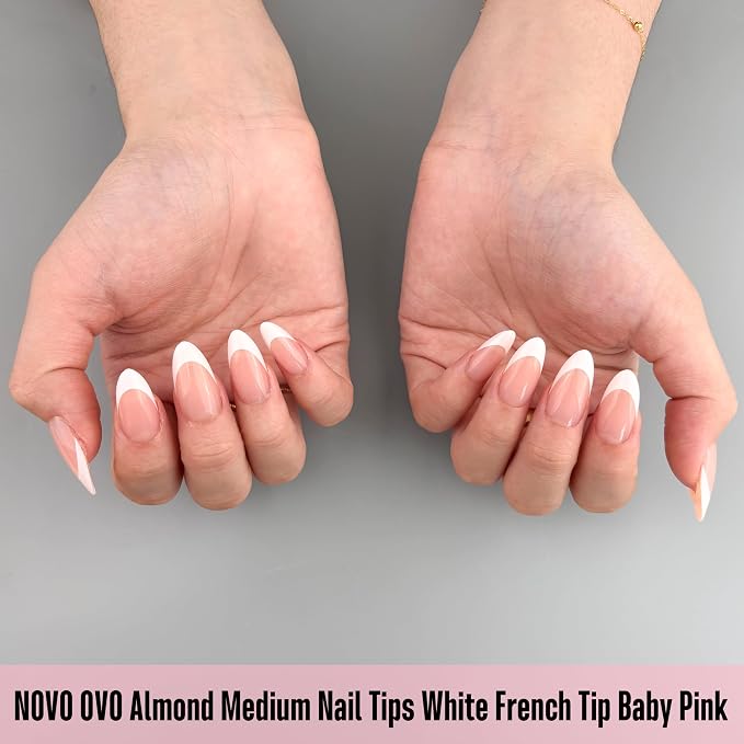Almond White French Tip Baby Pink