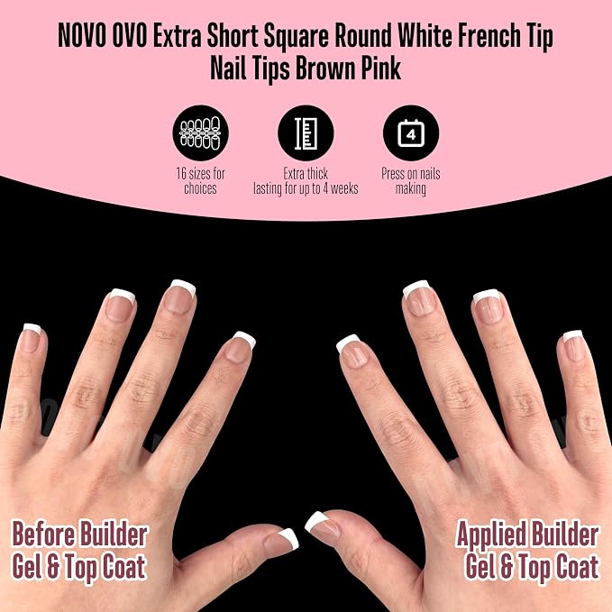 XXS Extra Short Square Round White French Tip BROWN PINK