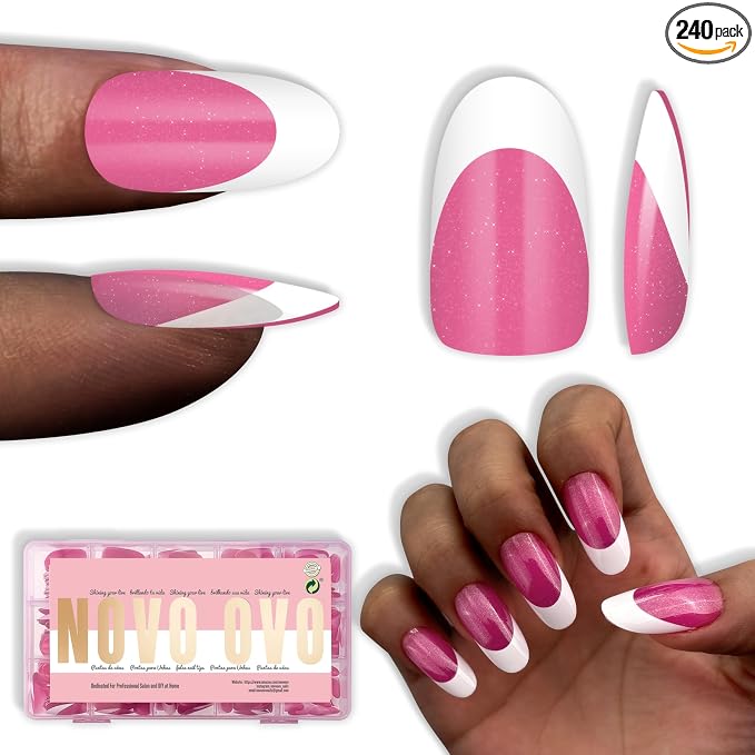 Oval White French Tip Rose Pink