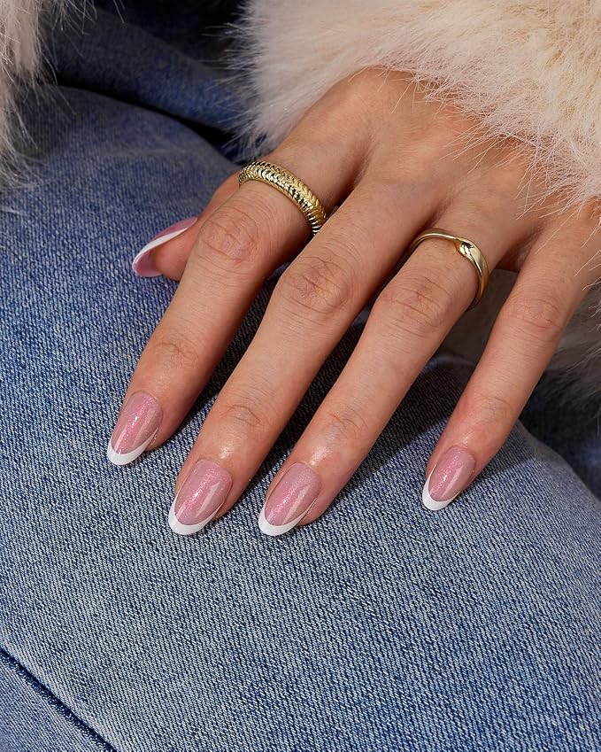 01 S - Oval French in Pink Glitter Base