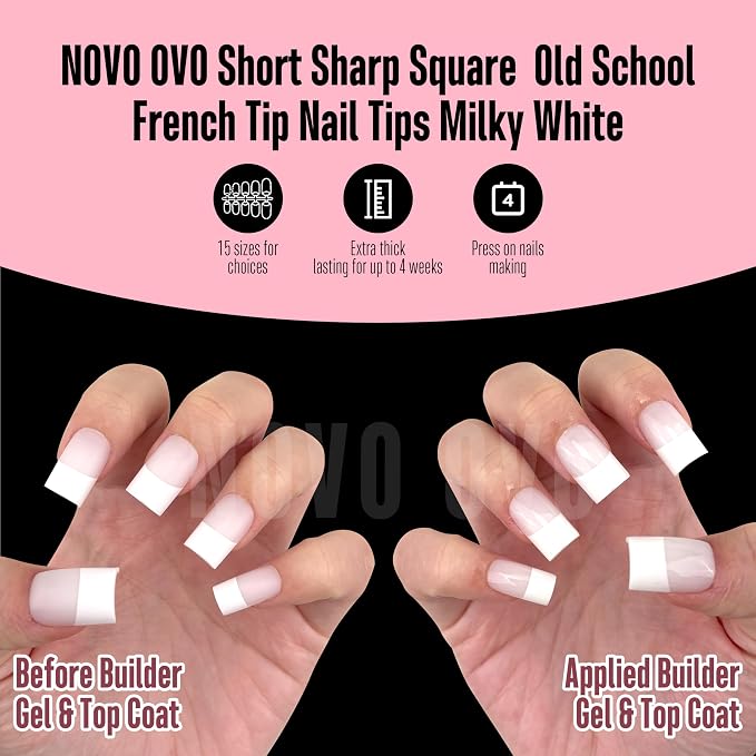 Short Sharp Square Nail Tips Wide White French Tip Milky White