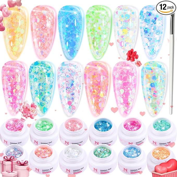 Glitter Solid Gel Nail Polish Set - 12 Colors
