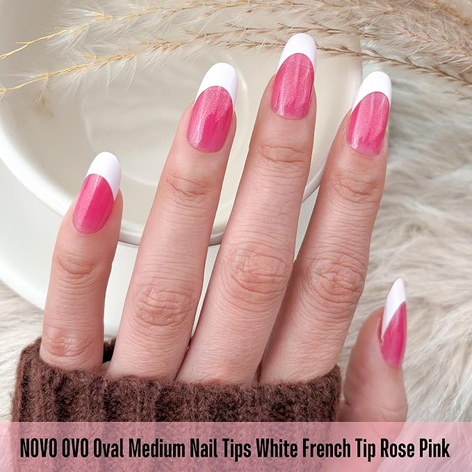 Oval White French Tip Rose Pink