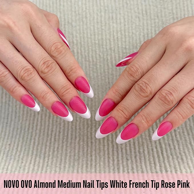 Almond White French Tip Rose Pink