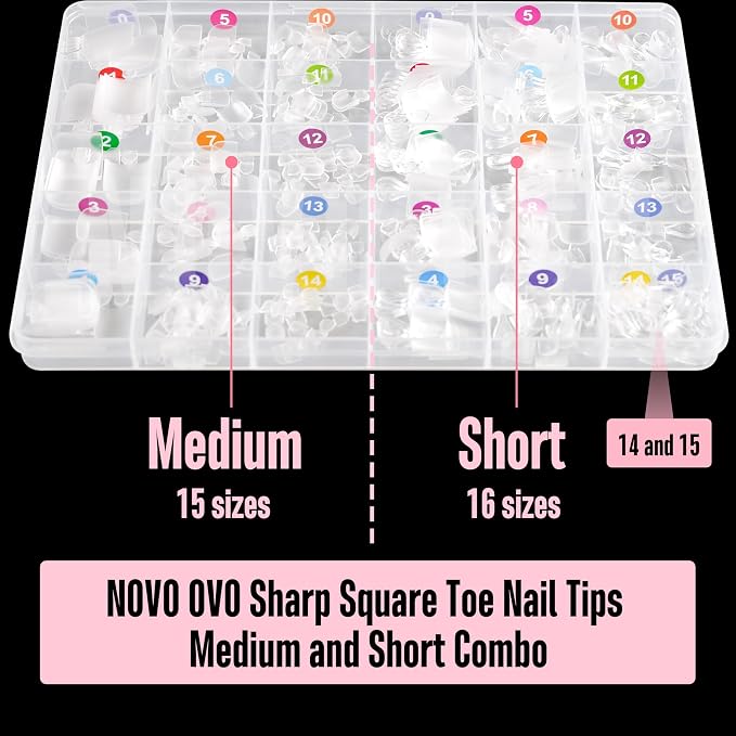Short and Medium Sharp Square Toe Nail Tips Combo