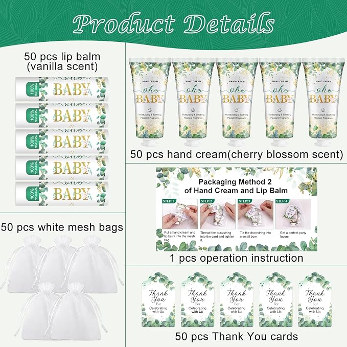 50 Sets Hand Cream and Lip Balm Shower Favors