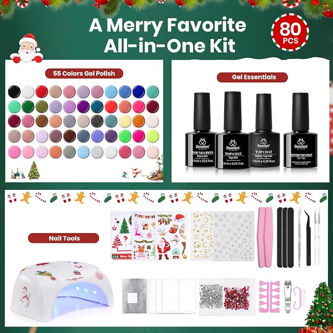 5-Christmas Gel Nail Kit Gifts |80PCS |55 Colors