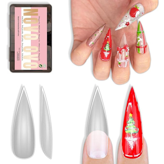 Long or XL Clear Sharp Stiletto Nail Tips 224