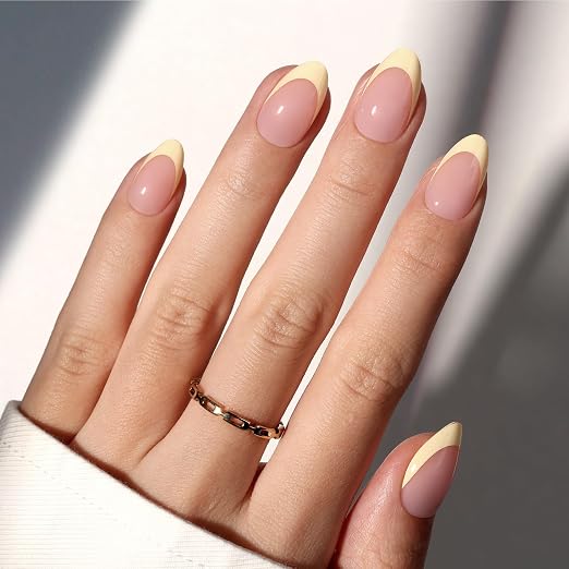 5 - Press On Nails Only | Short Amlond | Yellow French