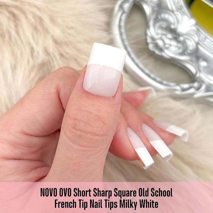 Short Sharp Square Nail Tips Wide White French Tip Milky White
