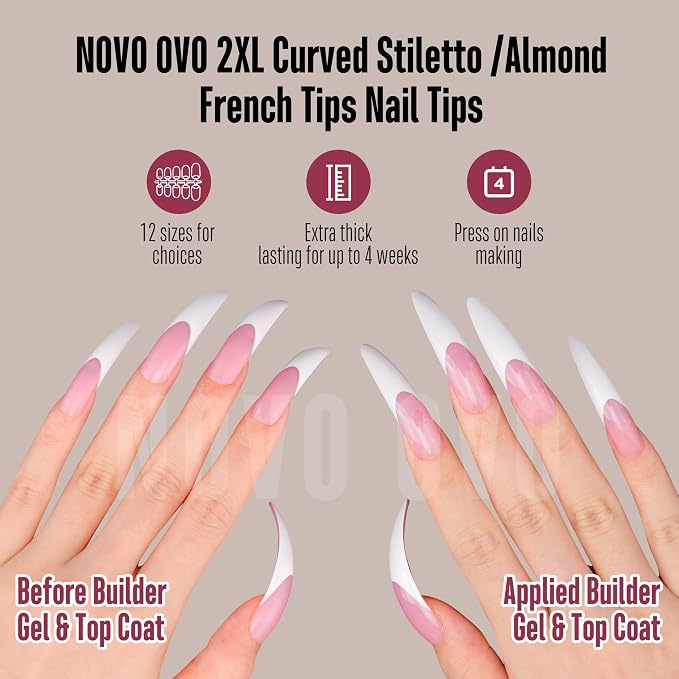 XXL Stiletto Almond Curved Berry Pink French Tip