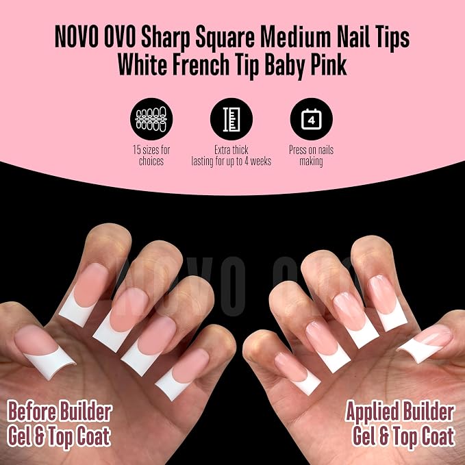 Sharp Square White French Tip Baby Pink