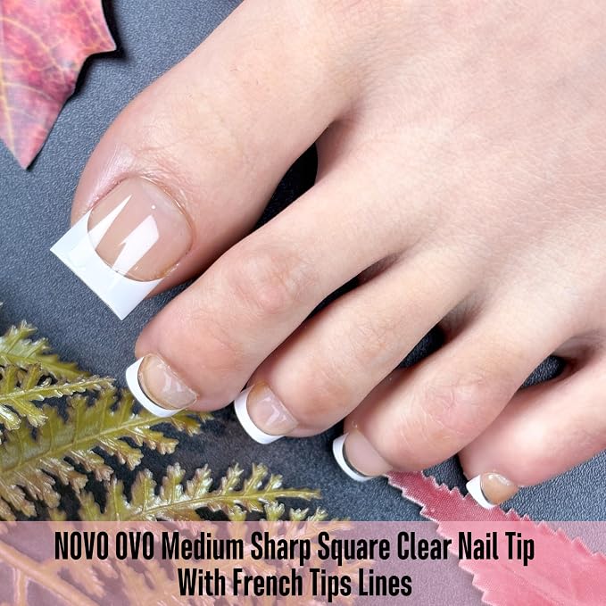 Sharp Square Toe Nails Clear with White French Tip Line