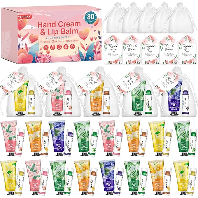 80 Sets Hand Cream and Lip Balm Gifts