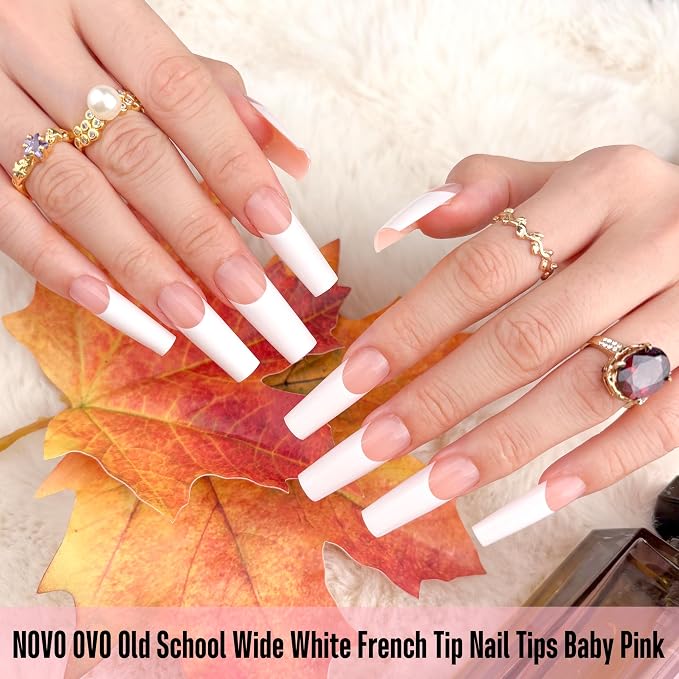 Square Long Wide White French Tip Baby Pink 240