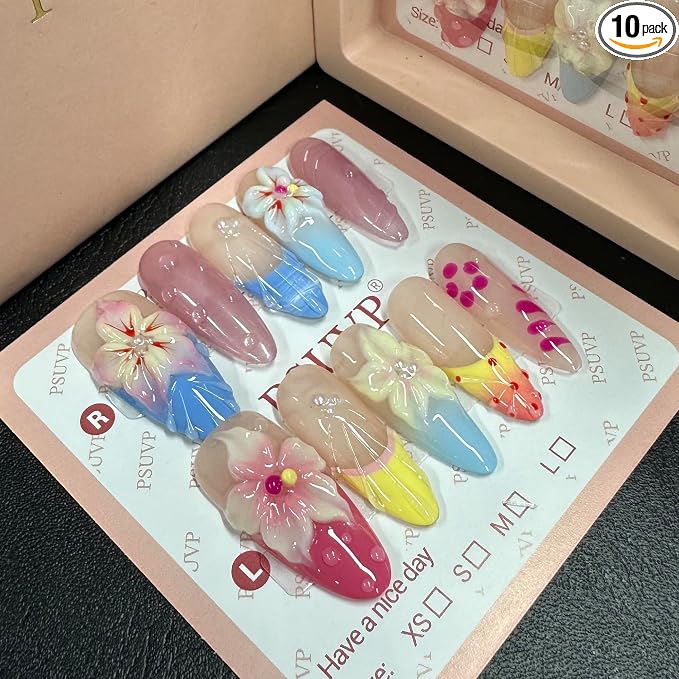 Dopamine Summer 3D Flower Press On Nails