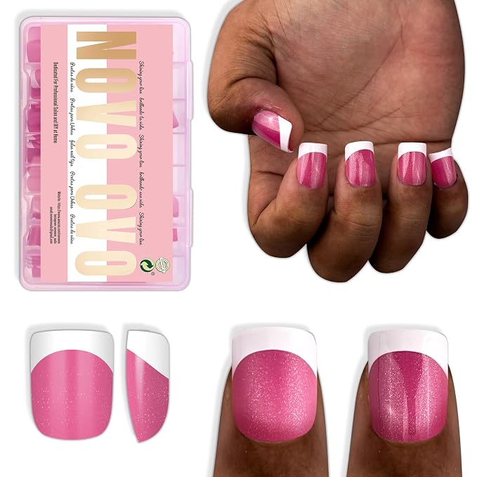 XXS Extra Short Square Round White French Tip ROSE PINK