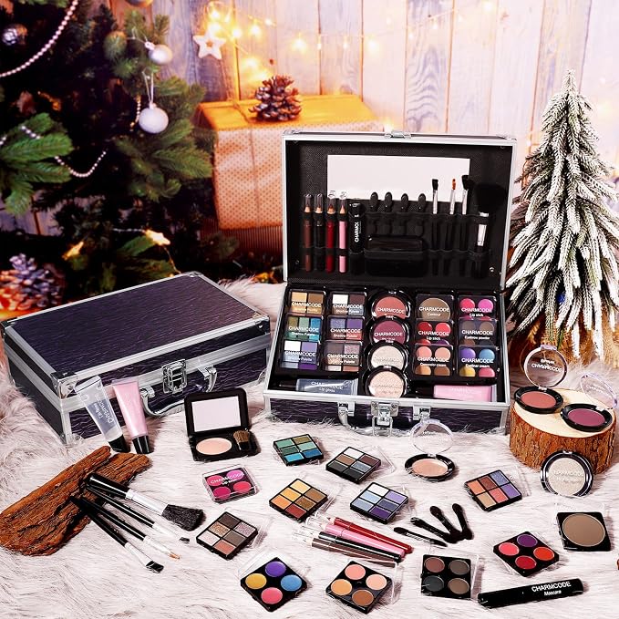 Purple Train Case with Makeup Kit